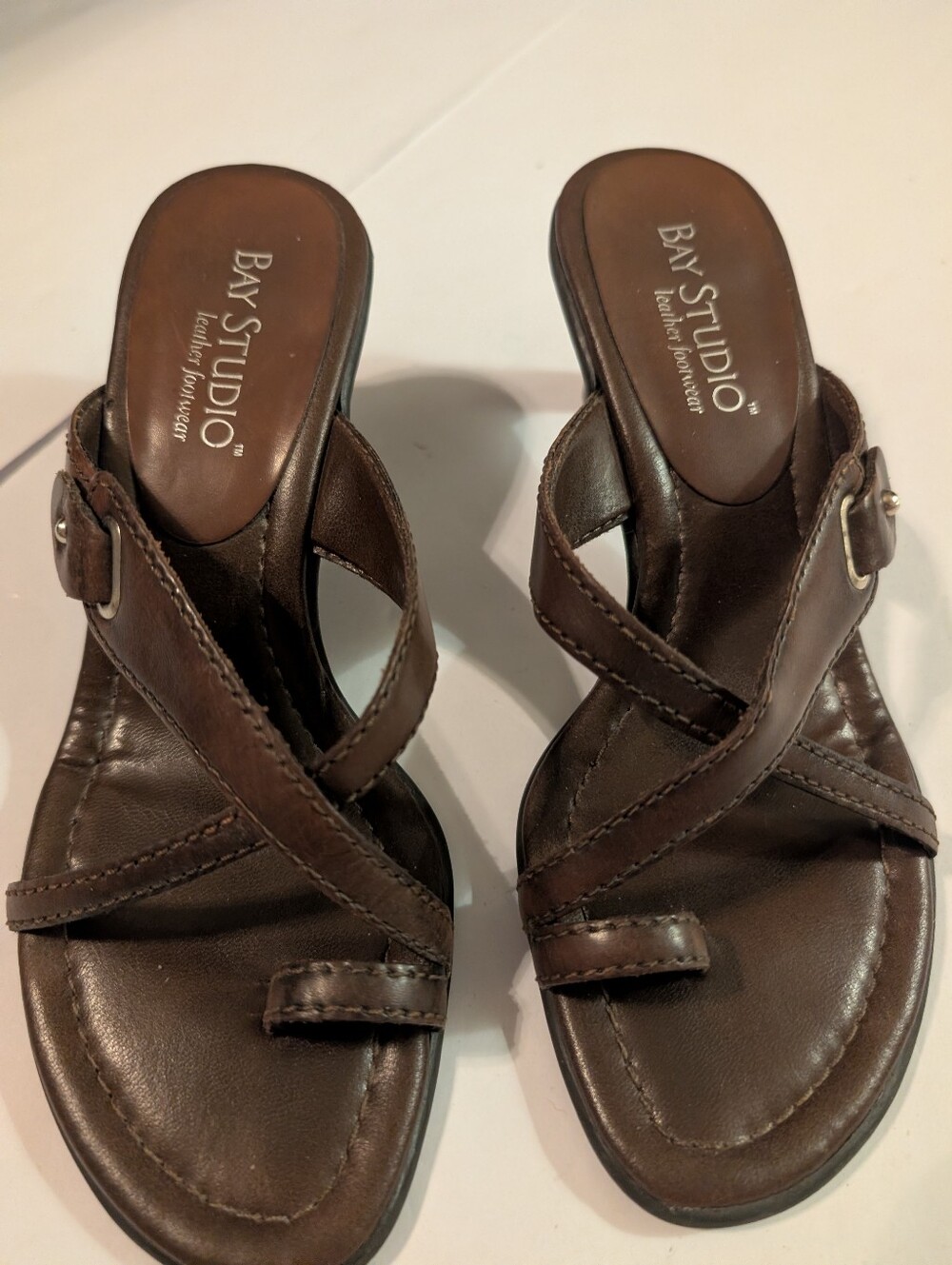 Bay Studio Women's Brown Leather Slide Sandals Sz 5.5